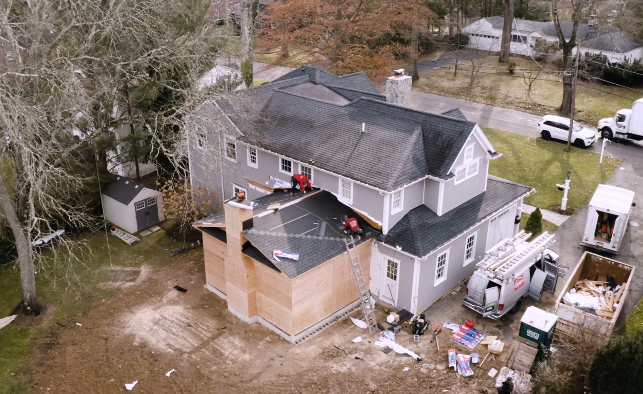 Aerial view of sunroom construction project showing efficient building process in Peoria, AZ